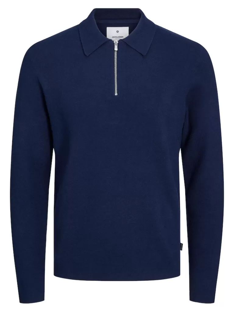 JACK&JONES ASTALL HALF ZIP POLO Maritime Blue-Men Polos