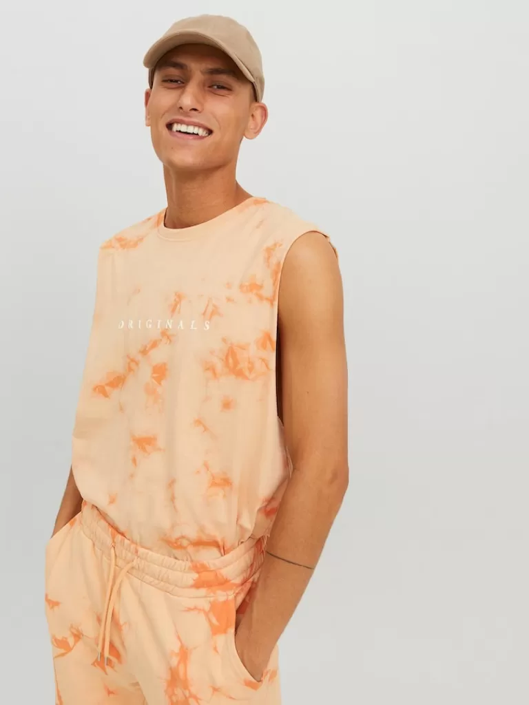 JACK&JONES FINAL SALE - COPENHAGEN TIE DYE RELAXED FIT TANK TOP Pumpkin-Men T-shirts
