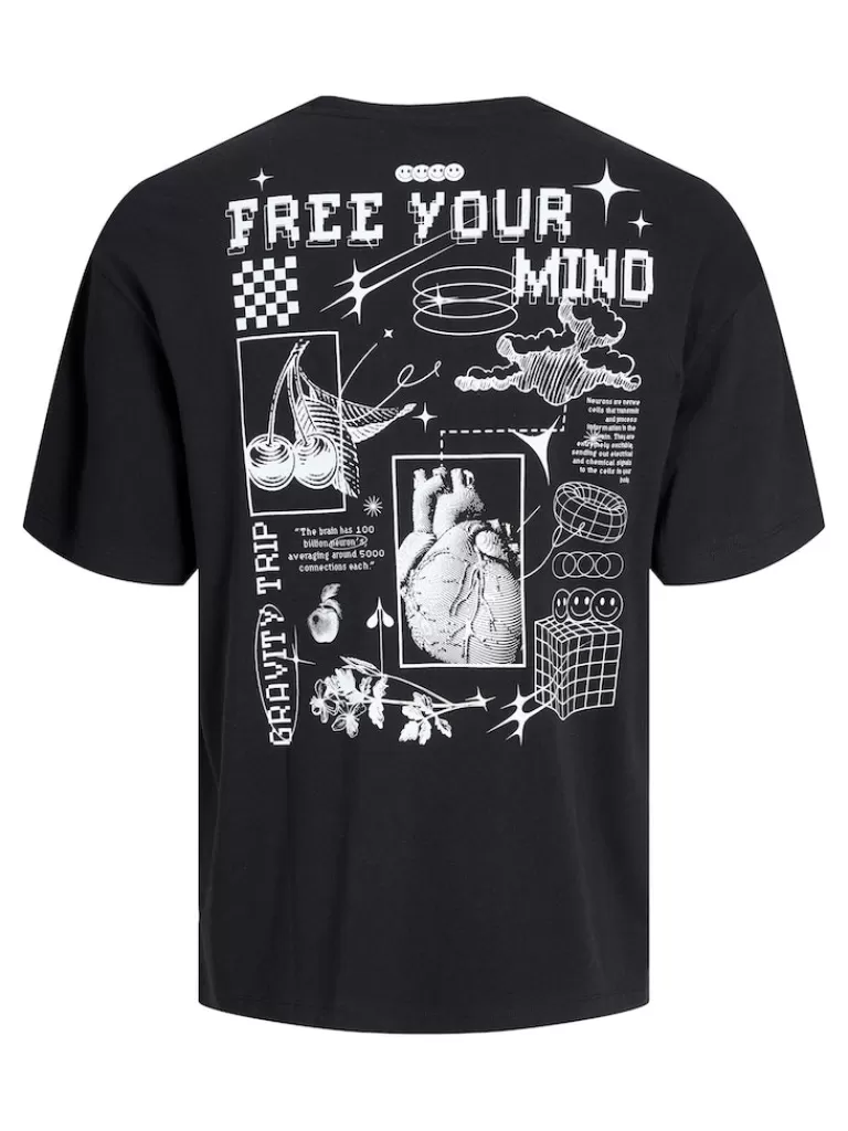 JACK&JONES FINAL SALE - EVENTUAL BACK PRINT OVERSIZE FIT T-SHIRT Pirate Black-Men T-shirts