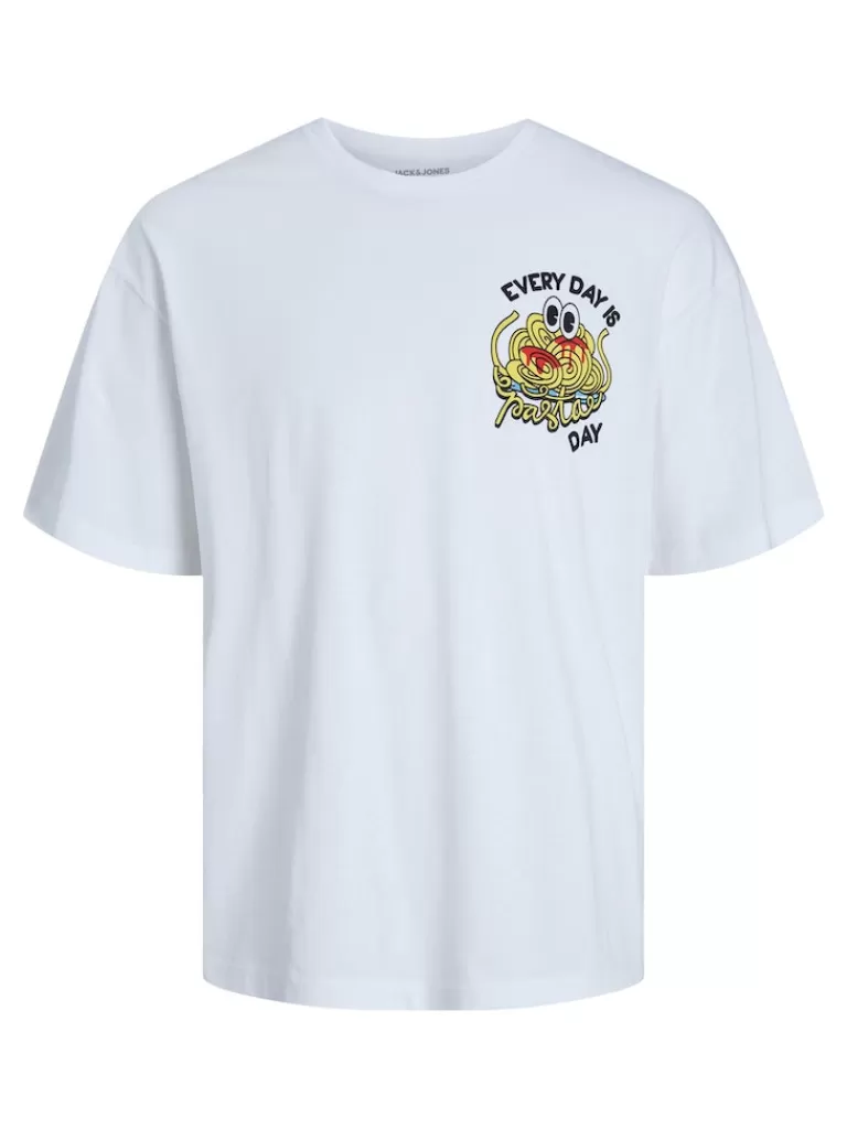 JACK&JONES FINAL SALE - PASTA BACK PRINT OVERSIZE FIT T-SHIRT White-Men T-shirts