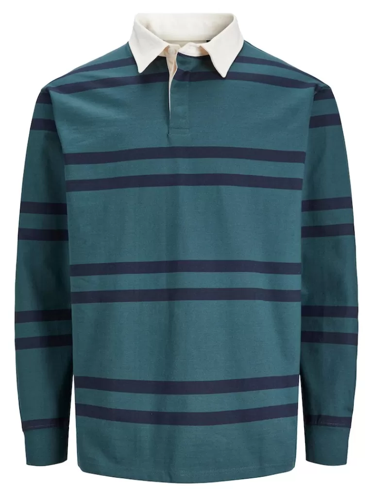 JACK&JONES HERITAGE LOOSE FIT LONG SLEEVE STRIPED POLO Green Gables-Men Polos