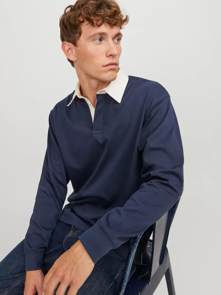 JACK&JONES HERITAGE RELAXED FIT LONG SLEEVE POLO Night Sky-Men Polos