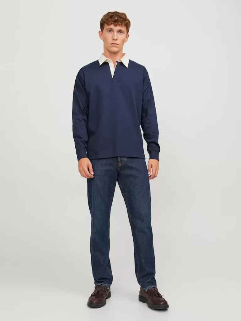 JACK&JONES HERITAGE RELAXED FIT LONG SLEEVE POLO Night Sky-Men Polos