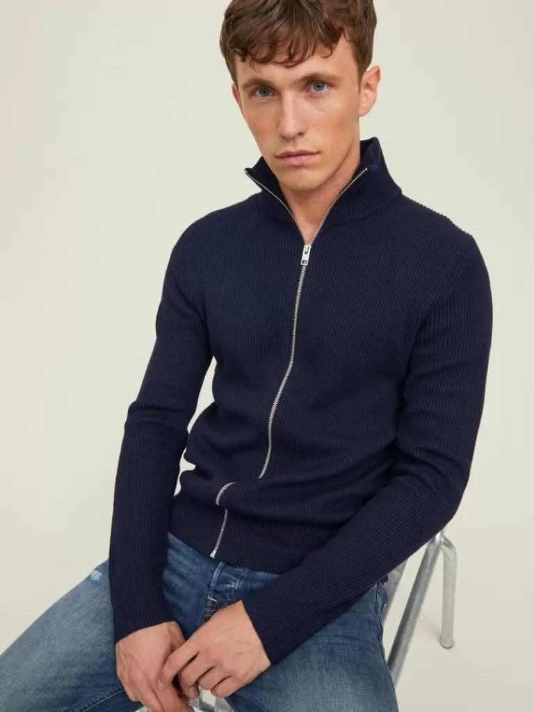 JACK&JONES PERFECT HIGH NECK ZIP CARDIGAN Maritime Blue-Men Sweaters &Cardigans